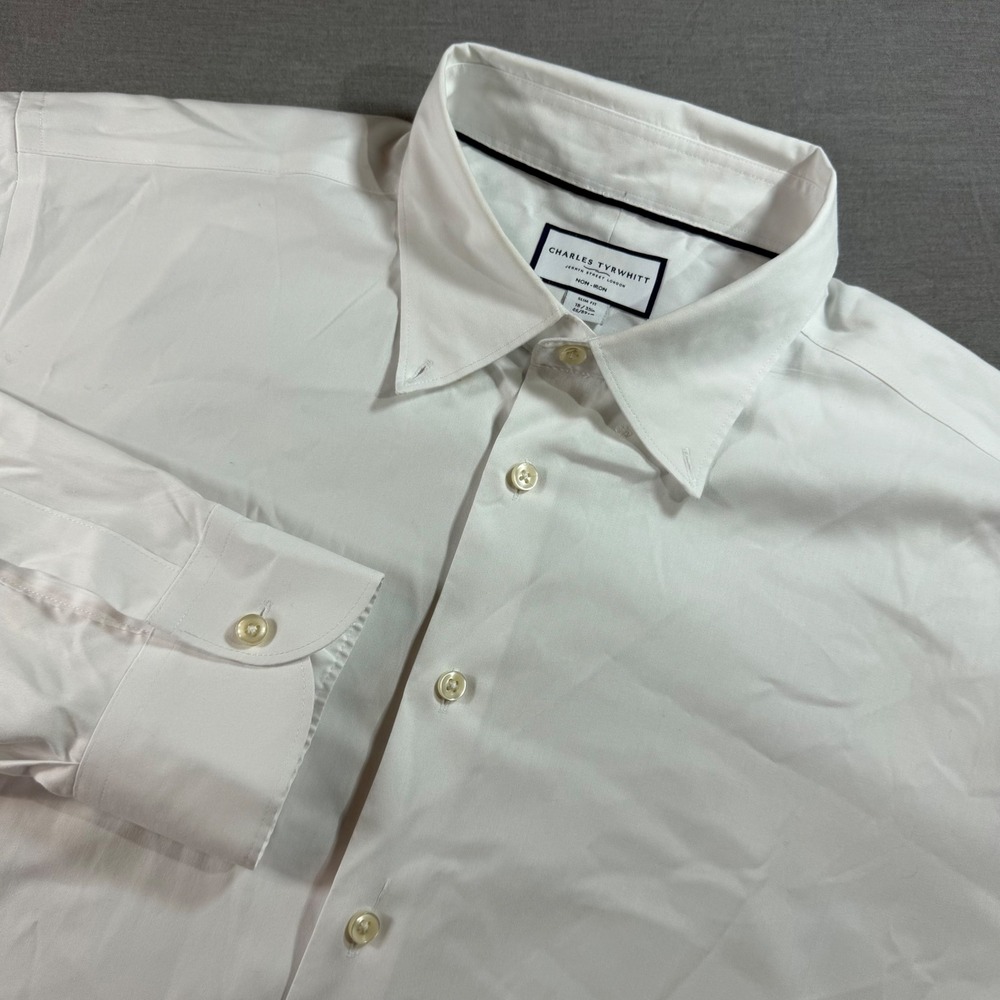 Charles Tyrwhitt Dress Shirt‎ Mens 18/35 White Good Slim Fit Non-Iron Cotton